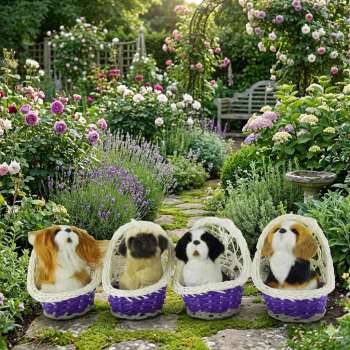 Bezaubernder Hund im Korb - 4er Set Mops